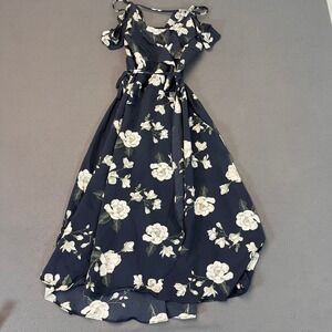 Streetwear Society Maxi Dress Womens Med Blue Ruffle Tie Waist Floral Print Flow